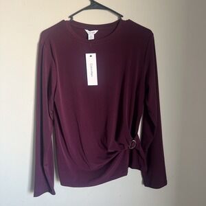 Calvin Klein Women's Blouse Size Medium Burgundy Long Sleeves Silver Ring